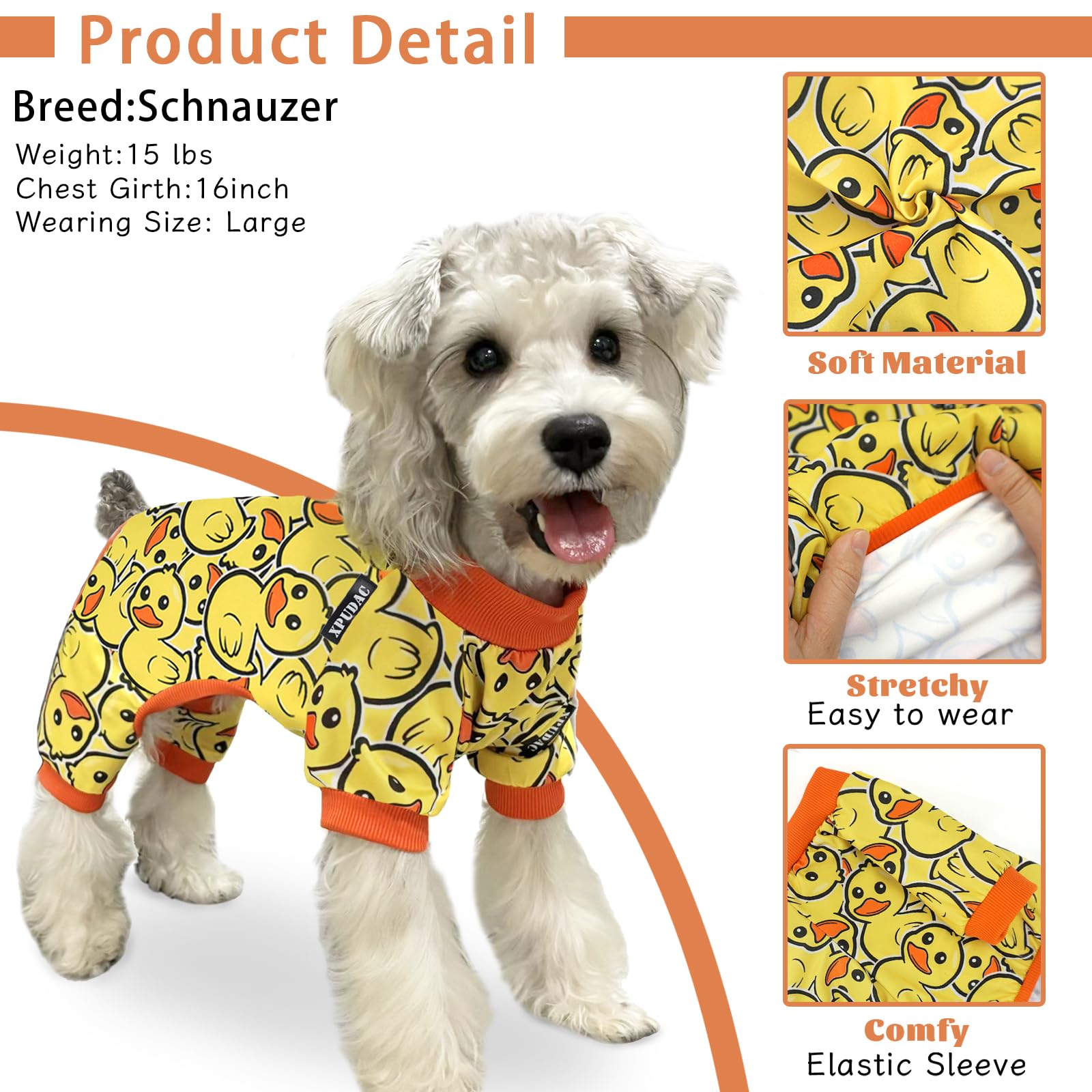 Xpudac 4 Pack Dog Pajamas Soft Strechy Duck Pink Print Puppy Clothes For Large Medium Dogs Girl Boy Cat Apparel-3X-Large
