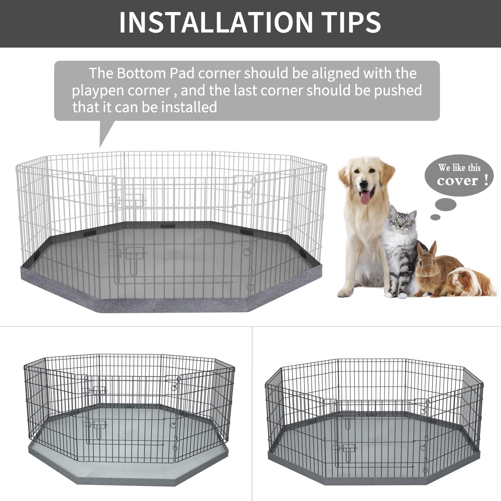 Petime Bottom Cover Mat For Dog Playpen Pen Waterproof Pad Floor Protector For Indoor Outdoor Use Fits All 24'' Wide 8 Panels Pe