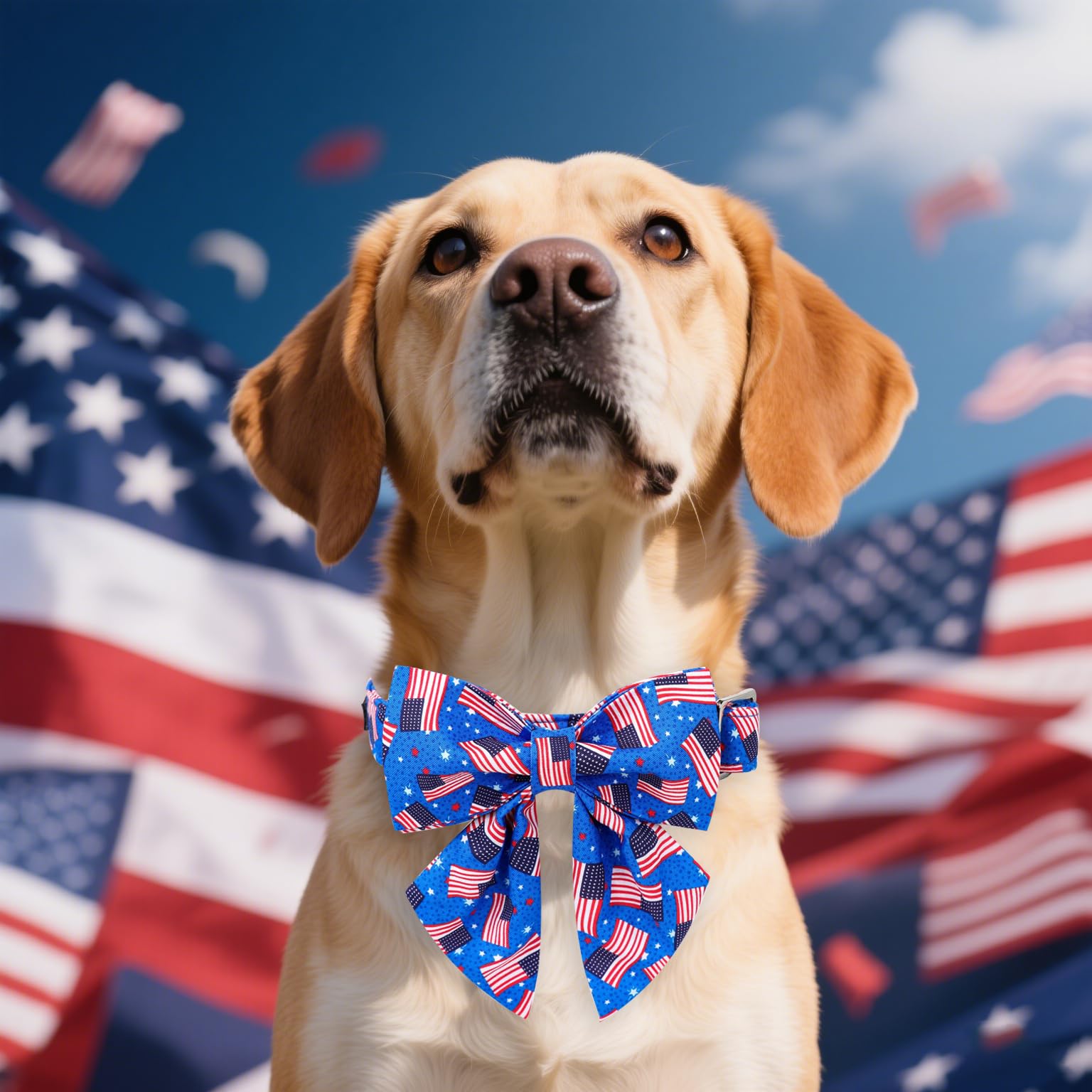 Maca Bates American Flag Dog Collar With Sailor Bow 4Th Of July Dogs Bowtie Adjustable Durable Patriotic Collars Usa Collor Blue