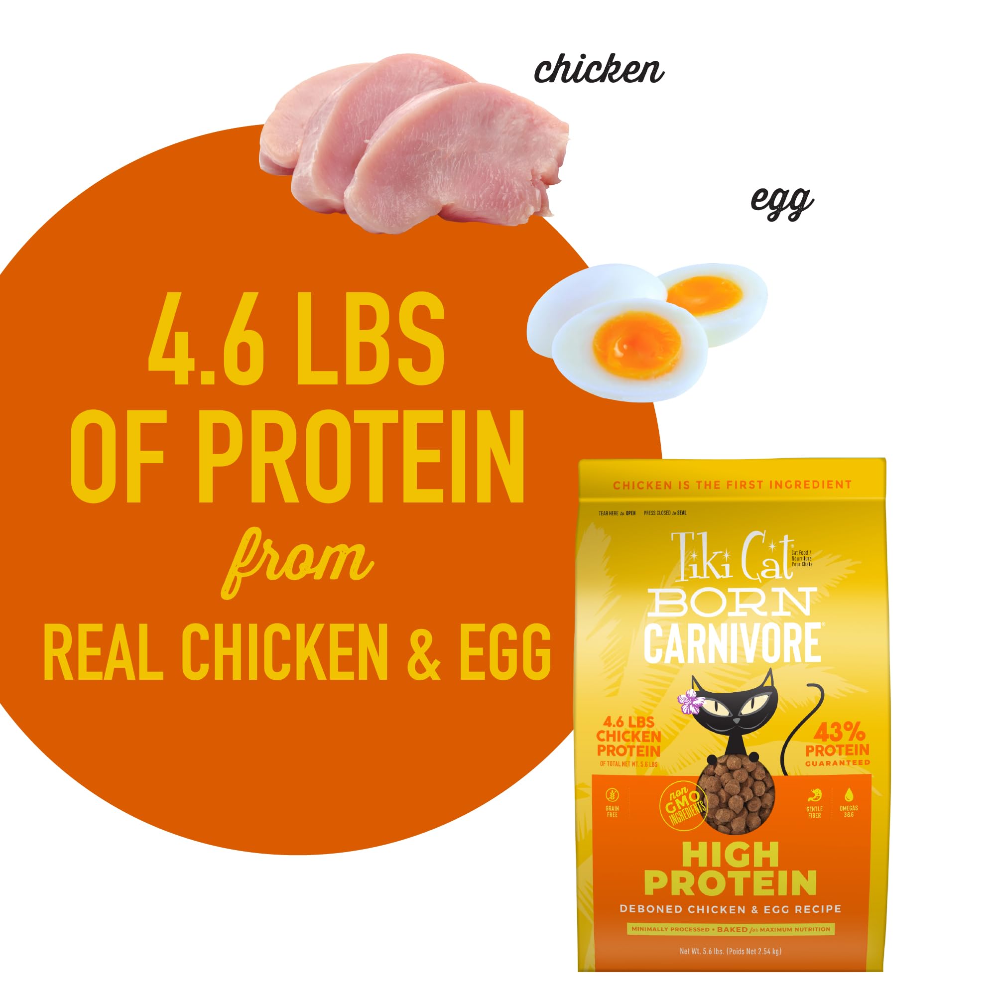 Tiki Cat Born Carnivore High Protein, Deboned Chicken & Egg, Grain-Free Baked Kibble to Maximize Nutrients, Dry Cat Food, 5.6 lb