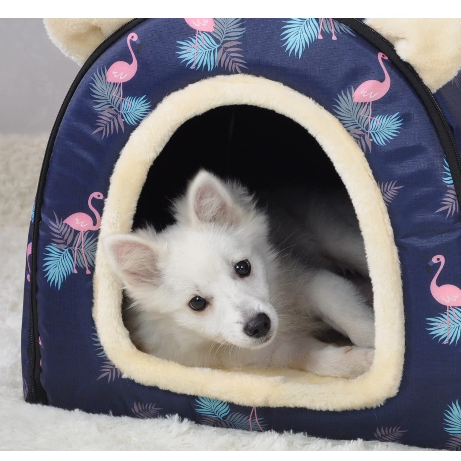 Cat Bed Or Dog Bed,2 Ways To Use,Indoor Pet House With Fluffy Mat,Removable And Washable Cover,Splash-Proof House And Non-Slip B