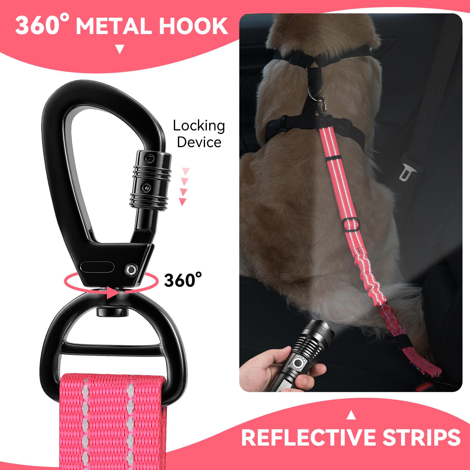Pawaboo 2Pack Dog Seatbelt For Car, 3-In-1 Dog Car Seat Belt Bungee, Shockproof Dog Tether For Car With Buckle & Hook Latch, Adj