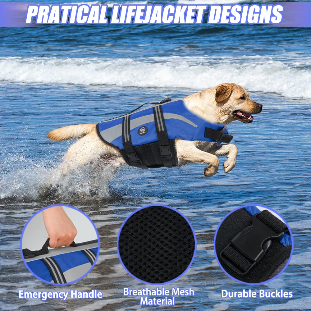 Emust Adjustable Dog Life Jacktets, High Visibility Life Vests For Dogs, Medium Dog Water Vest For Boating/Swimming/Pool With Do