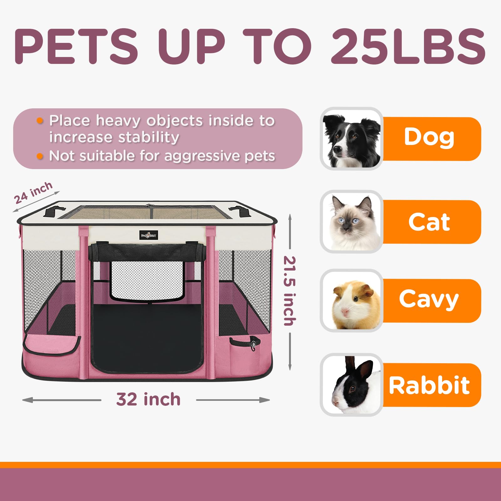 Paw Ballet Foldable Pet Kitten Playpen, Upgrade Waterproof Portable Cat Dog Playpen Kennel Tent For Dog Cat, Removable Shade Cov