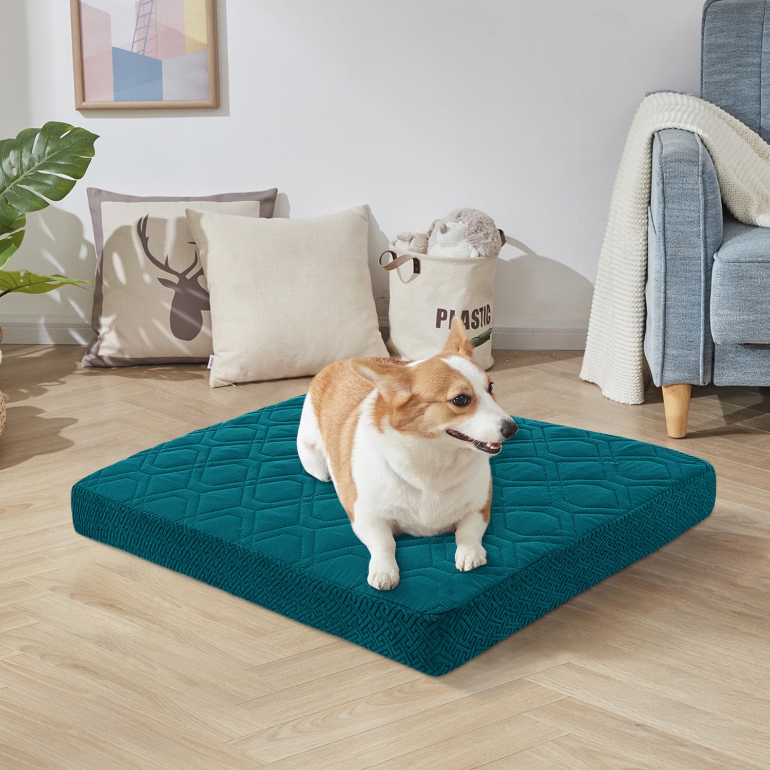 Boctopug Dog Bed Covers - Washable, Waterproof, Quilted, Absorbable, Peacockgreen, 40Lx50Wx6H Inches