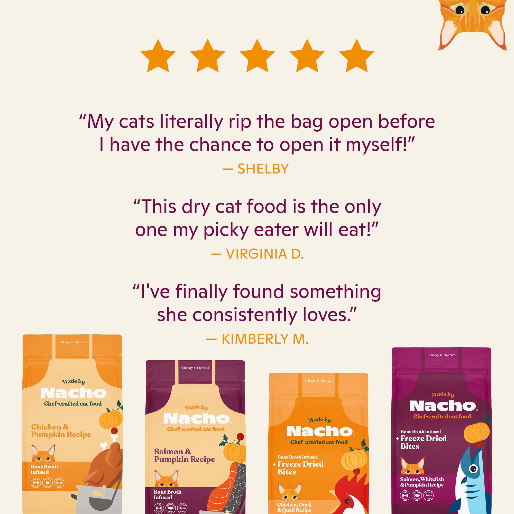 Made by Nacho Premium Dry Kibble Infused with Bone Broth 2lb Bag Cat Food (Cage-Free Chicken, Duck & Quail)