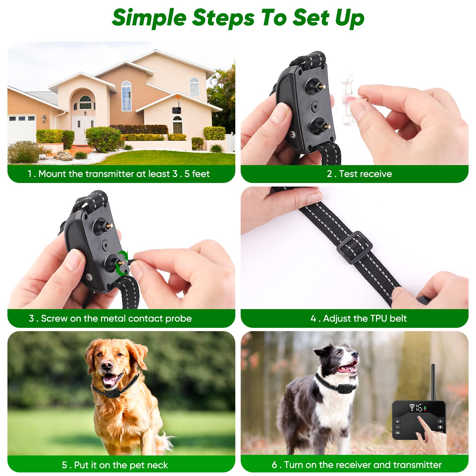 Bhcey Wireless Dog Fence, 2024 Electric Fence For 2 Dogs Shocks Training Collar Remote 2-In-1,Wireless Pet Containment System With Adjustable Vibration & Shock Training Collar For All Dogs