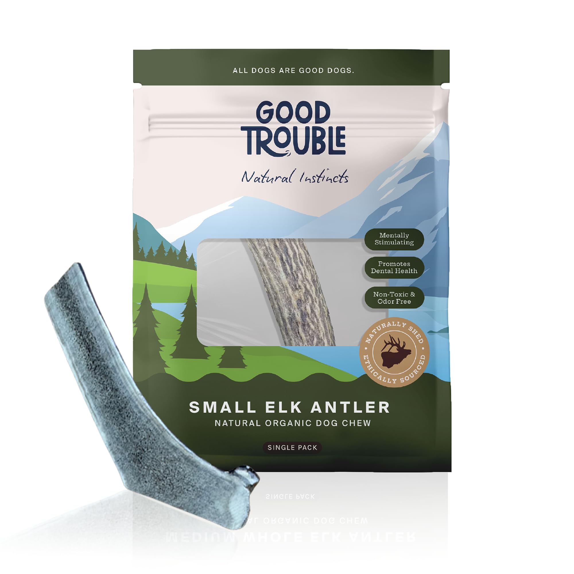 Good Trouble Premium Elk Antlers For Small Dogs - 1 Pack Split Pets - All-Natural, Shed Antler Chews For Dental Health & Calming
