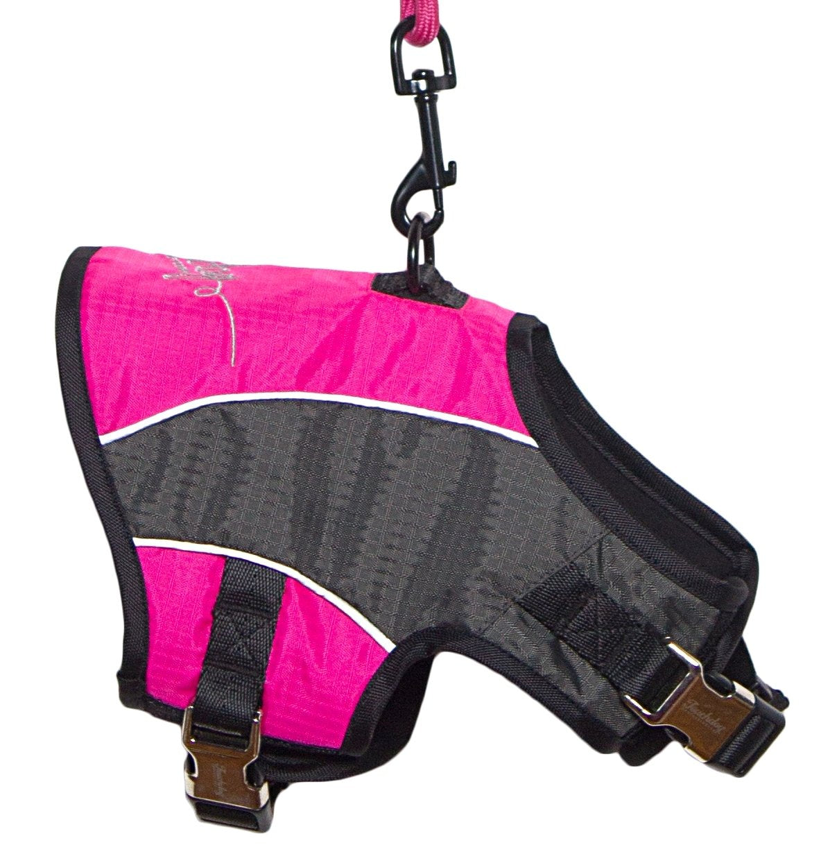 TOUCHDOG Reflective-Max 2-in-1 Premium Performance Adjustable Pet Dog Harness and Leash Combination, Large, Pink, Charcoal Gre