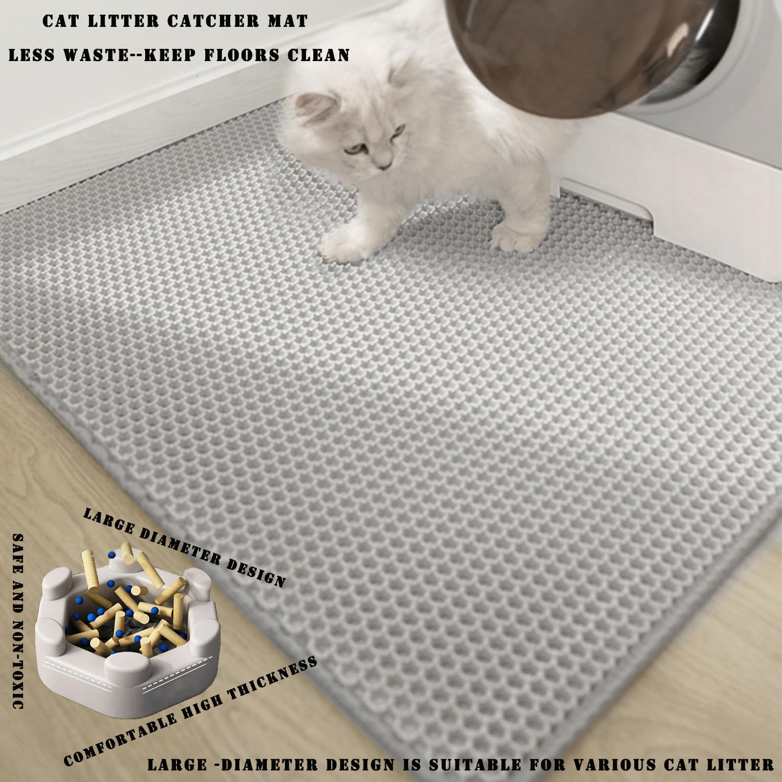 Hcy&Wld Cat Litter Mat, 45X26/35X24/30X22/24X18 Inch Double Layer Cat Litter Box Mat, Eva Non-Slip, Waterproof Urine Proof Cat L