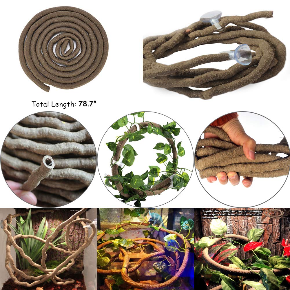 Hamiledyi Bearded Dragon Tank Accessories Lizard Large Hammock Jungle Climber Vines Flexible Leaves Bendable Vine Artificial Bra