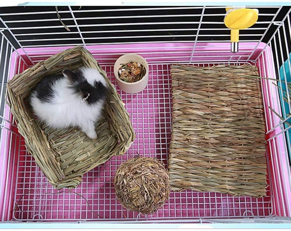 Hamiledyi 15 Pack Woven Bed Mat For Rabbits - Grass Mat & Bunny Bedding Nest - Natural Chew Toy Bed For Guinea Pig Chinchilla Sq