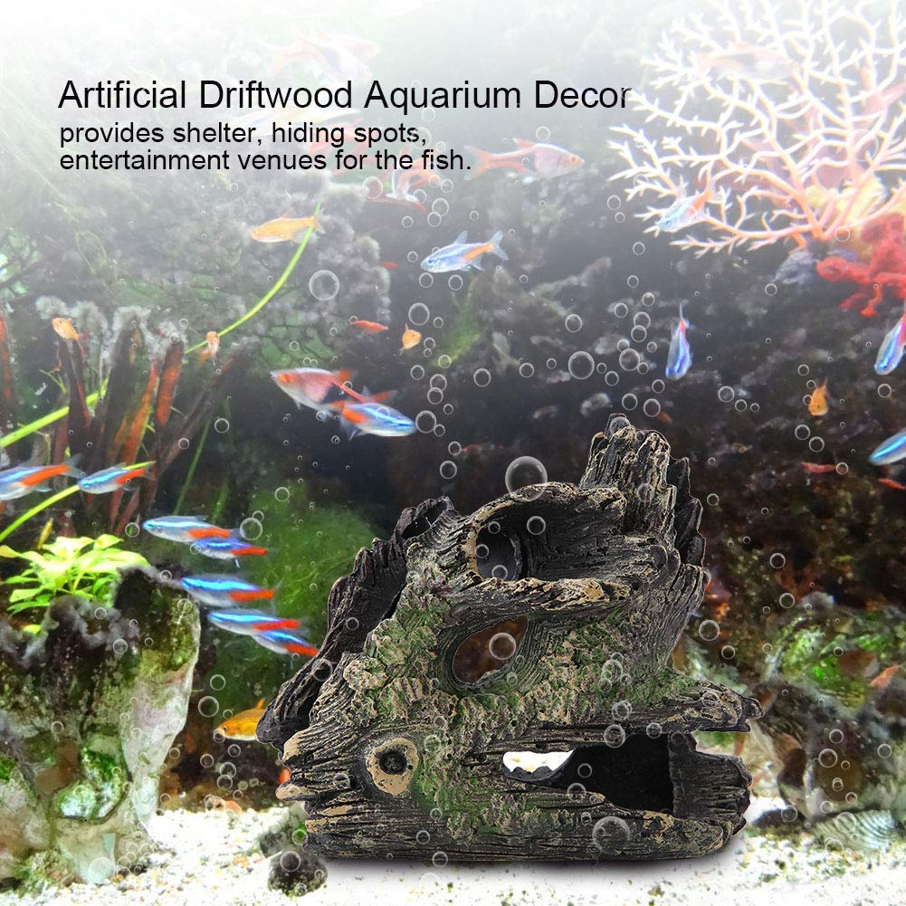 Aquarium Tree Stump, Resin Hollow Tree Trunk Habitat With Hideout Holes For Cichlid Betta Fish Tank Decoration