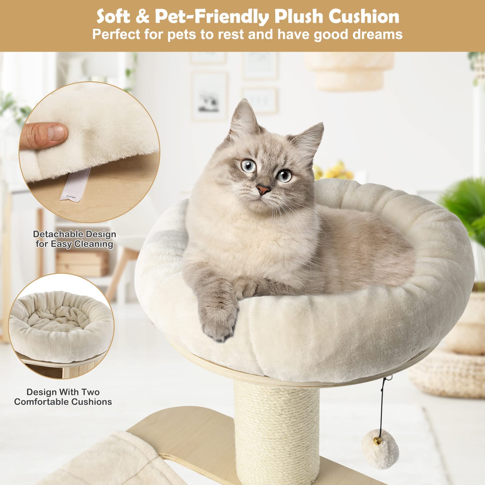 Tangkula Modern Cat Tree, Multi-Level Large Cat Tower W/Cat Condo, Hammocks & Hanging Basket, Tall Cat Tree W/Sisal Posts, Washable Cushions, Wood Cat Trees And Towers For Indoor Large Cats