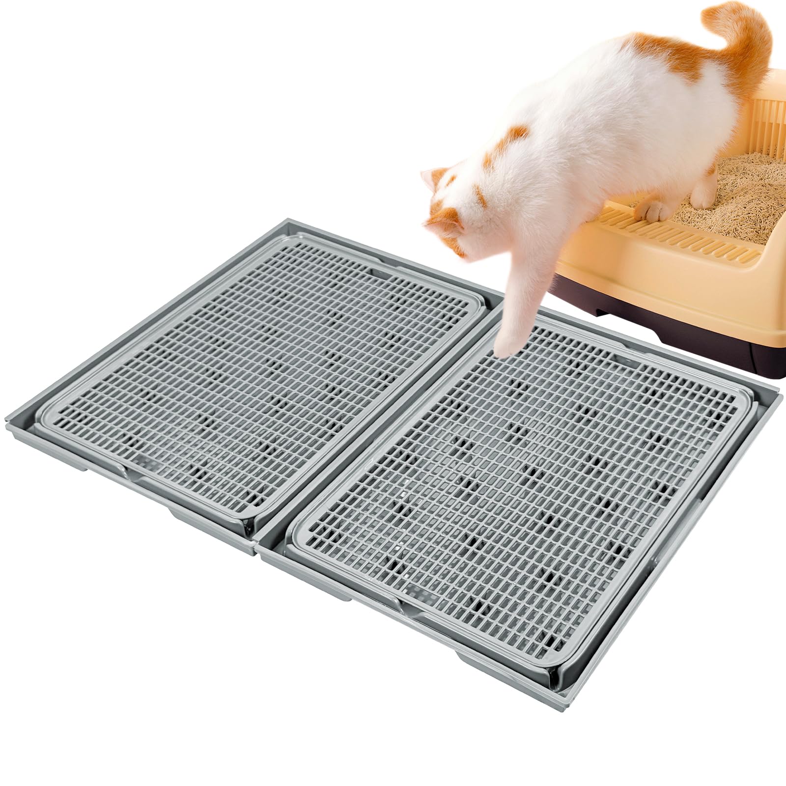 Rarenut 2-Pack Expandable Interlocking Cat Litter Mat 16.5X11.2 Durable Plastic Litter Mats Double-Layer Mesh Traps Waterpro