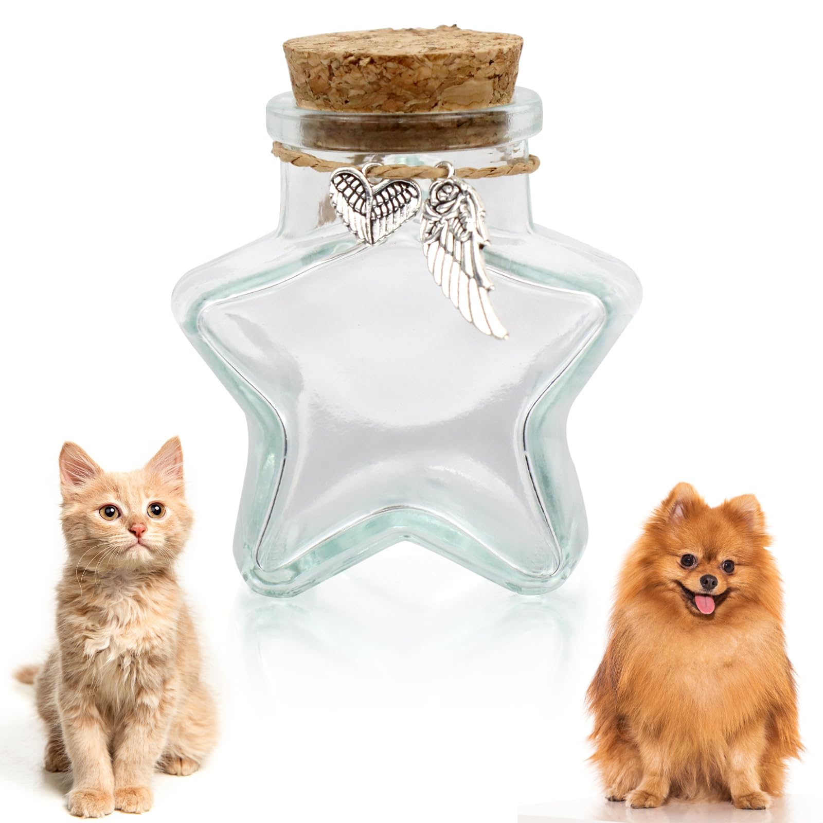 Cosowo Memorial Bottle For Pet Hair, Dogs & Cats Fur Memorial Glass Keepsake With 2 Silver Accessories, Pet Memorial Urn, Star S
