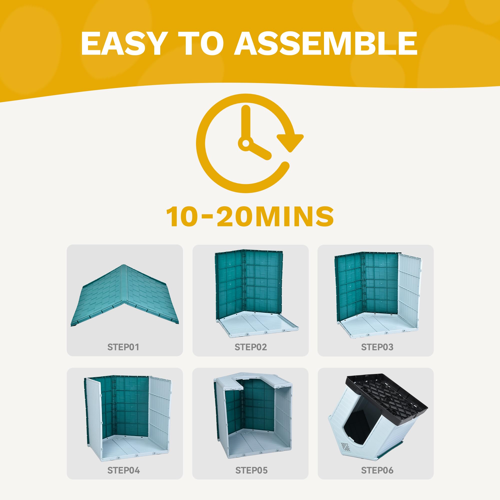 Dwvo Robust Weatherproof Dog House, Indoor & Outdoor Safe Haven For Small To Medium Dogs, Easy Assembly & Cleaning (28.5''L*26''