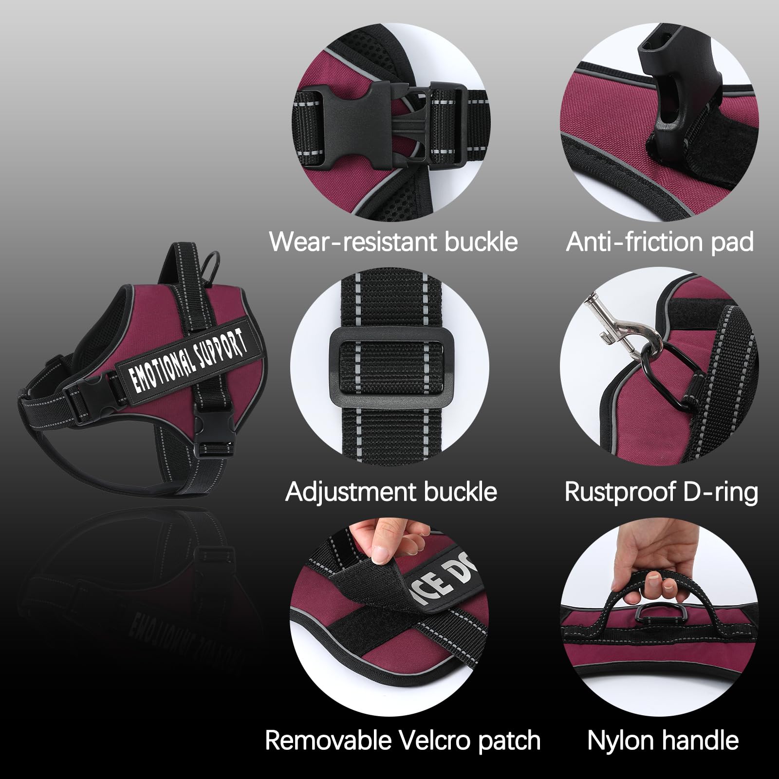 Voopet Emotional Support Dog Harness, Professional Service Dog Vest For Medium Dogs, Reflective, Breathable, Adjustable, No Pull