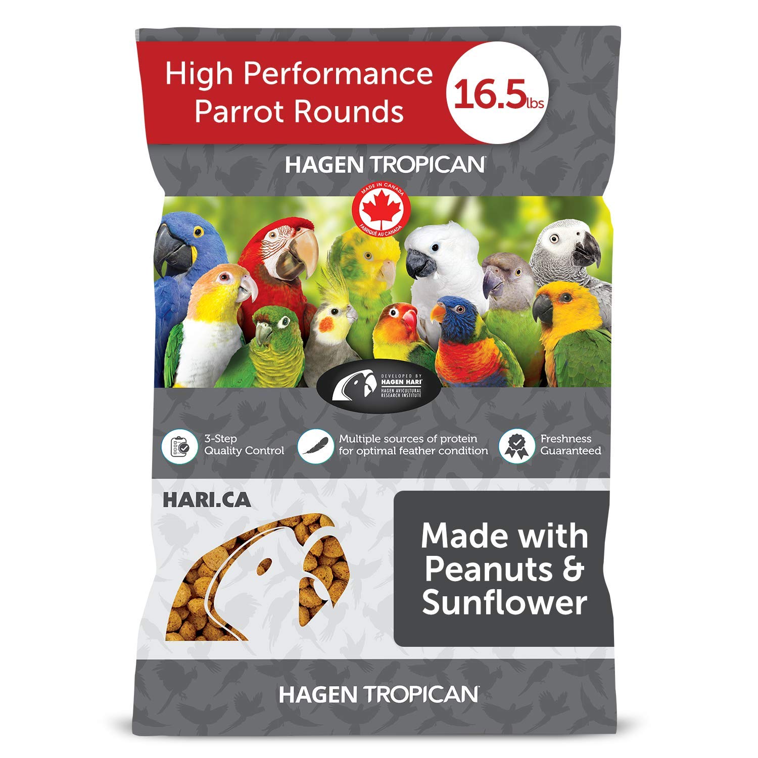 Hari Tropican Bird Food, Hagen Parrot Food Spheres with Peanuts & Sunflower Seeds, High Performance Formula, 8mm, 16.5 lb Bag