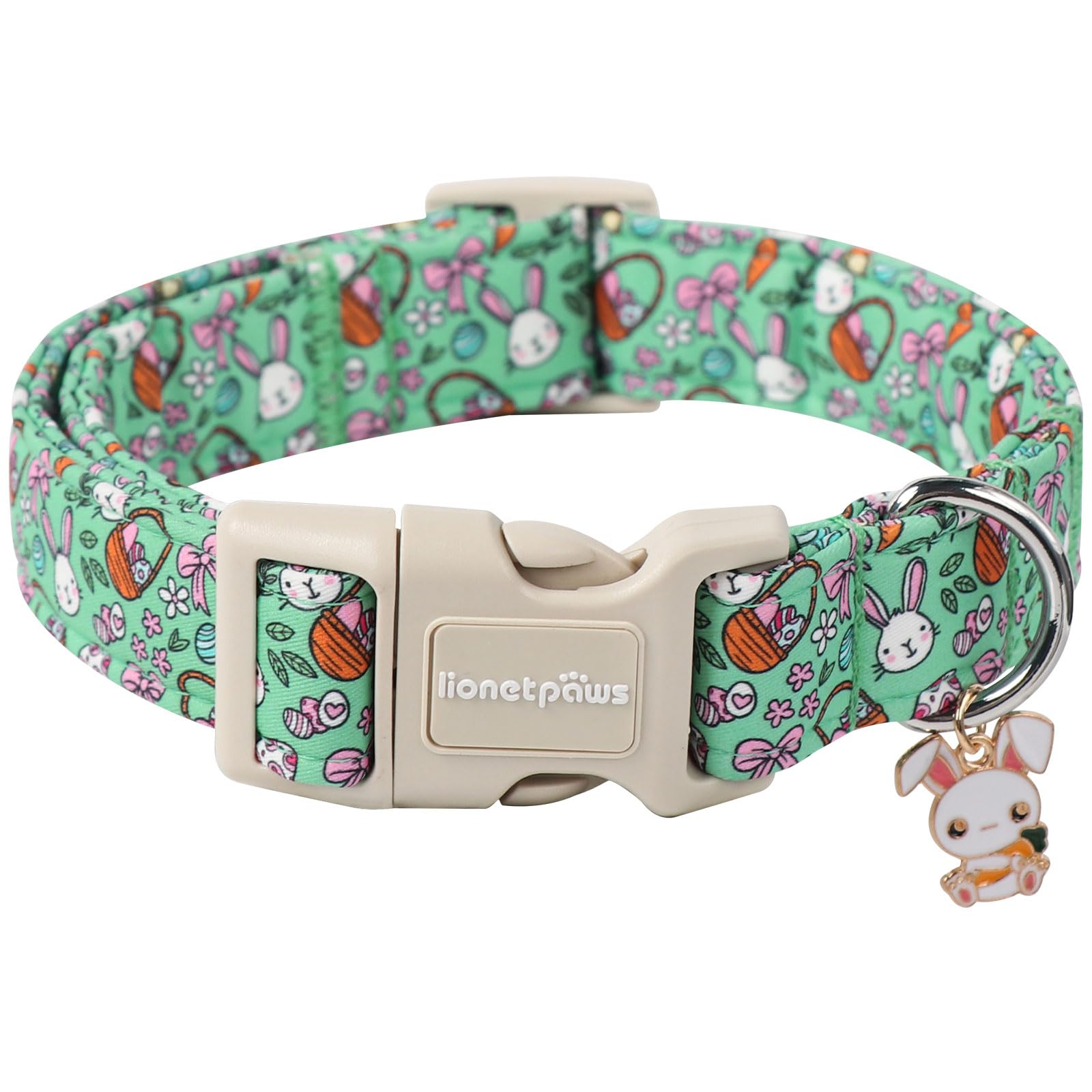 Lionet Paws Easter Dog Collar- Cute Green Eggs Dog Collars With Plastic Buckle, Light Adjustable Dog Medium Collars With Rabbit 
