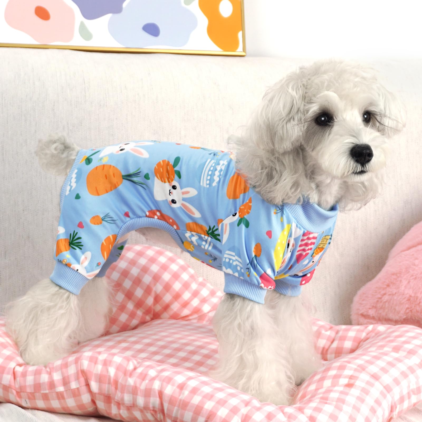 Xpudac Easter Eggs Dog Pajamas Soft Lightweight Bunny Dog Clothes For Small Medium Dogs Pet Jumpsuit Outfit Cat Apparel-Xs