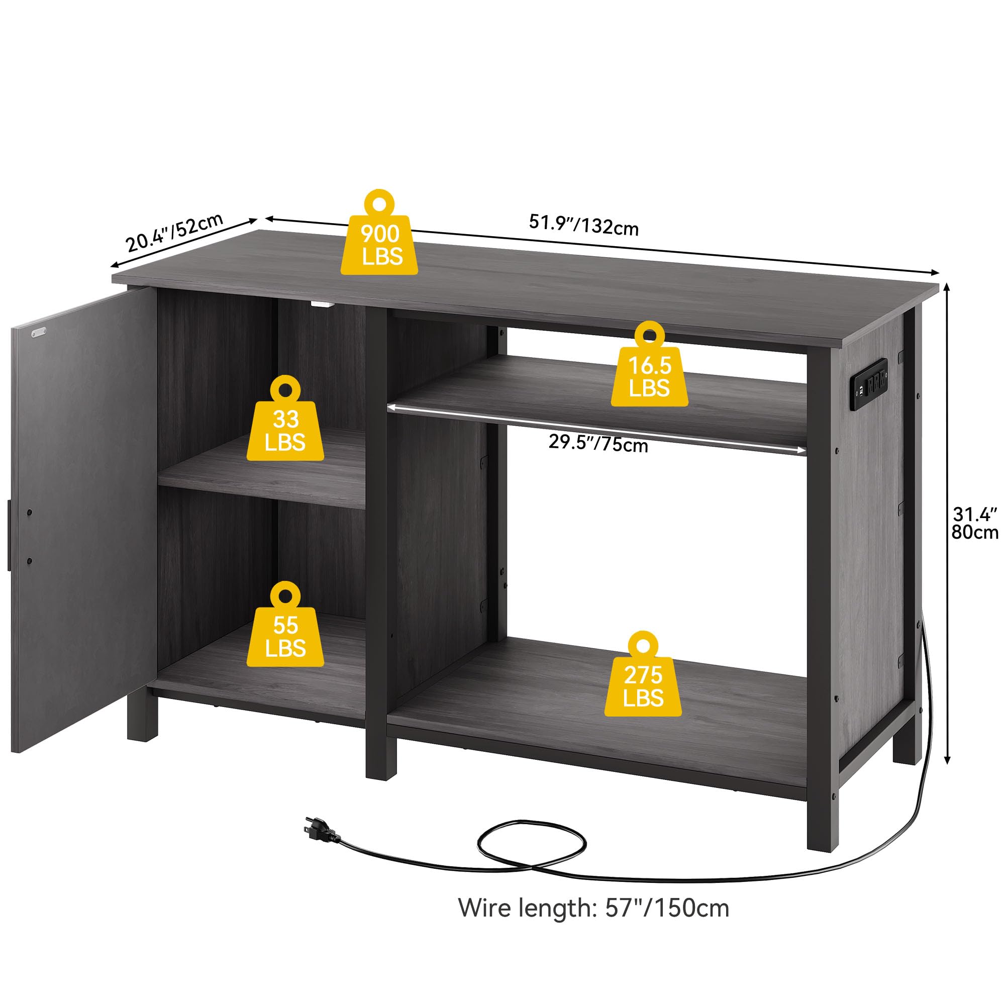 DWVO Aquarium Stand for 55-75 Gallon Fish Tank with Additional 20 Gallon Space and LED Lights, Fish Tank Stand with Adjustable D