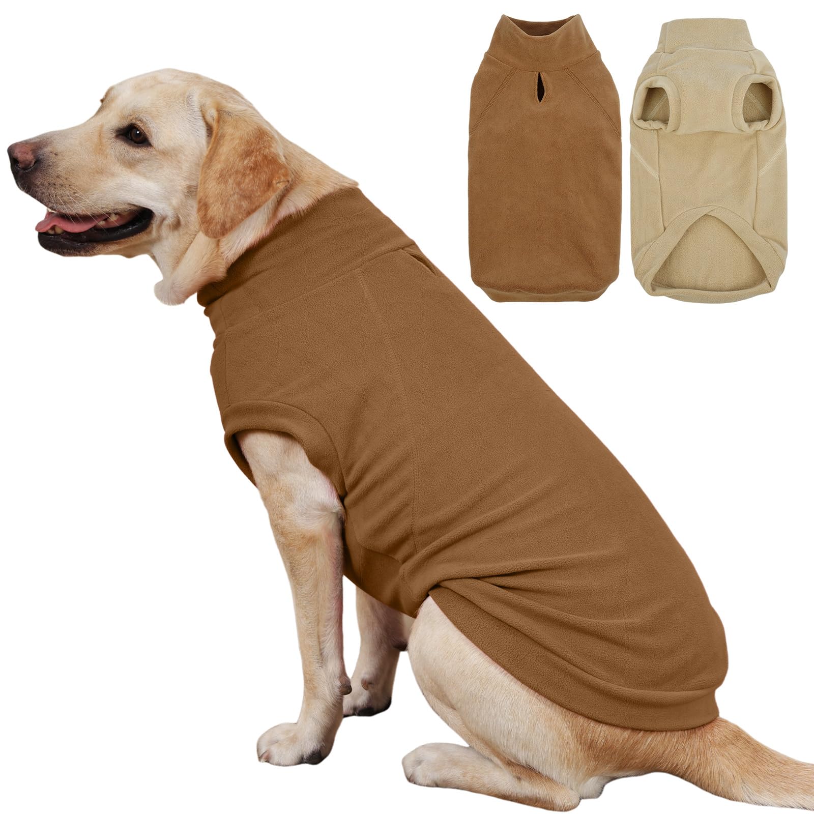 IECOii 2 Pack Large Dog Vest for Winter with Leash Hole - Warm & Stretchy Fleece Sweaters for Outdoor, Cozy Soft Cold Weather Co