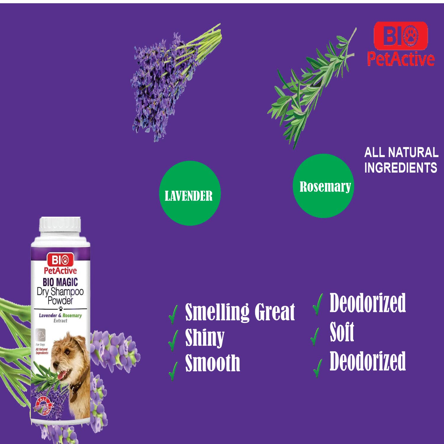 Bio Magic Dry Shampoo Powder With Lavender And Rosemary For Dogs | Cleansing And Moisturizing Perfume And Talc Free Suitable For