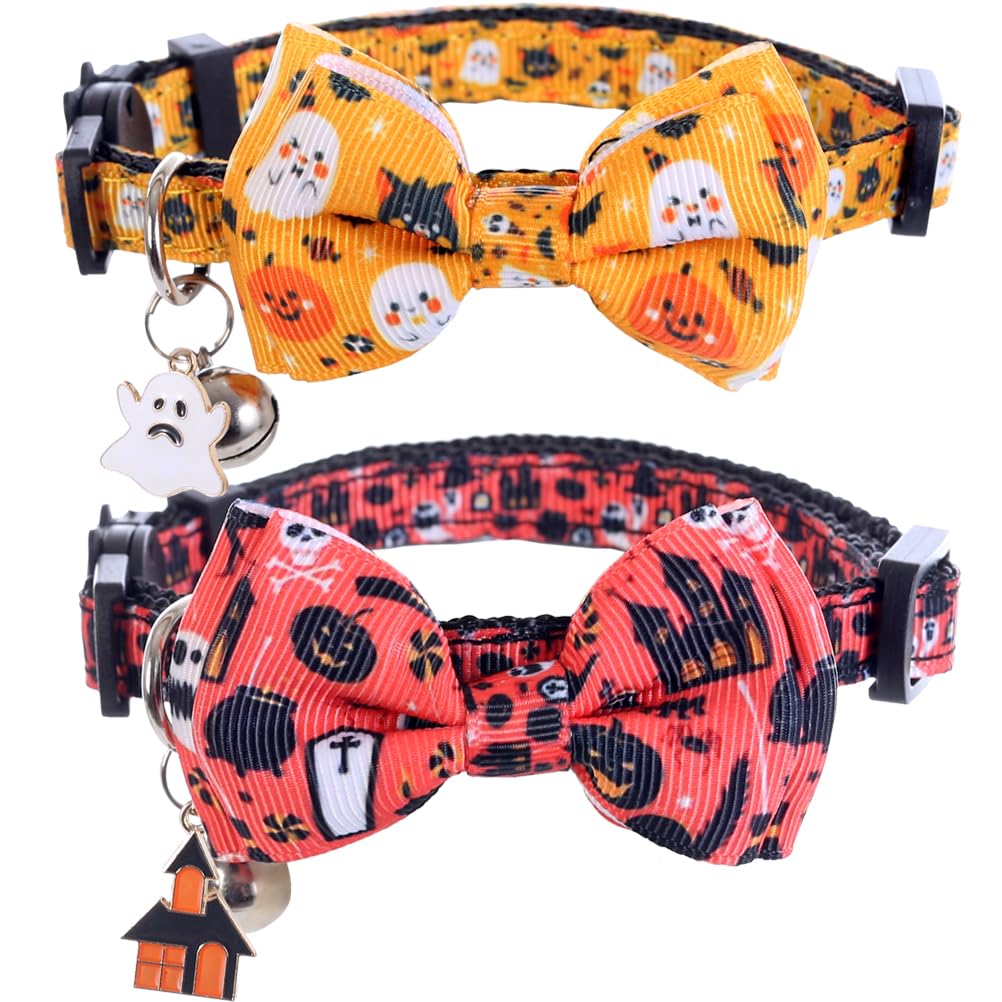 Halloween Cat Collar Breakaway With Cute Bow Tie And Bell For Kitty Adjustable Safety