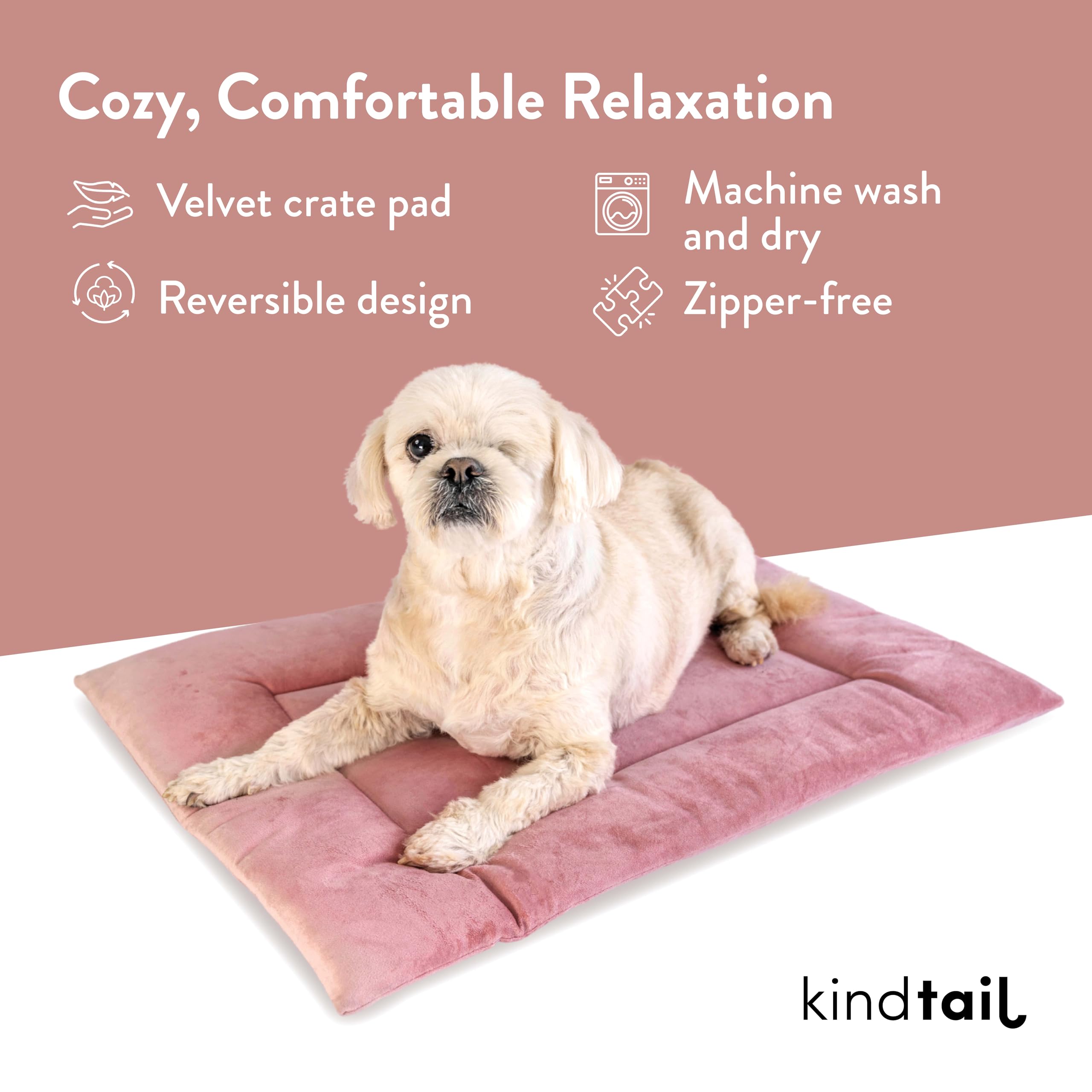 Kindtail Dog Crate Pad - Soft Velvet, Reversible Bed - Machine Washable Kennel Mat For Pets Up To 15 Lbs, Mattress For Cozy Slee