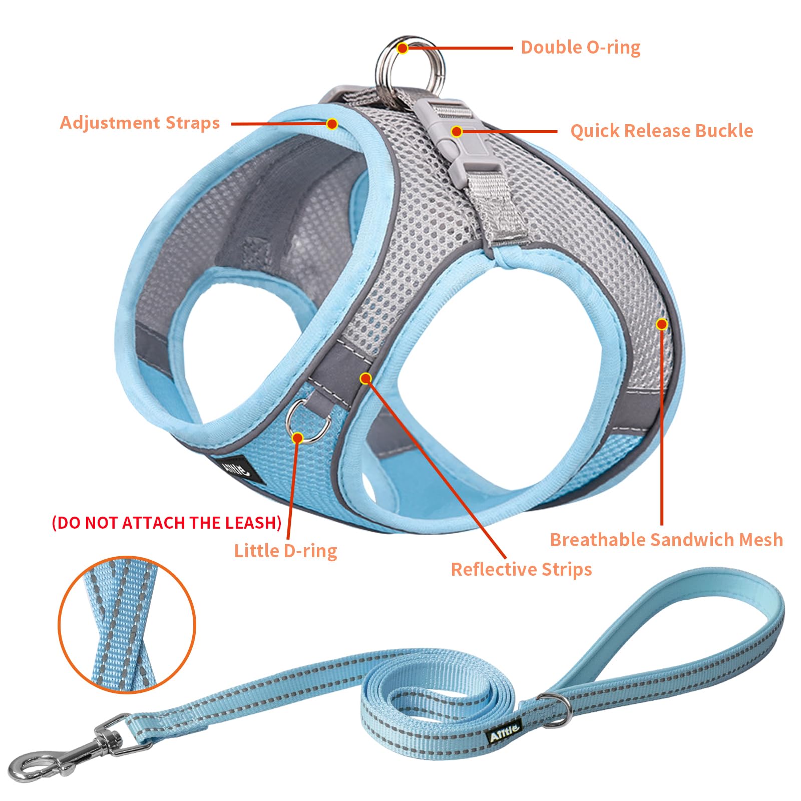 Aiitle Soft Dog Harness - No Choke, Adjustable, Breathable Mesh, XL, Blue, Model ATL009