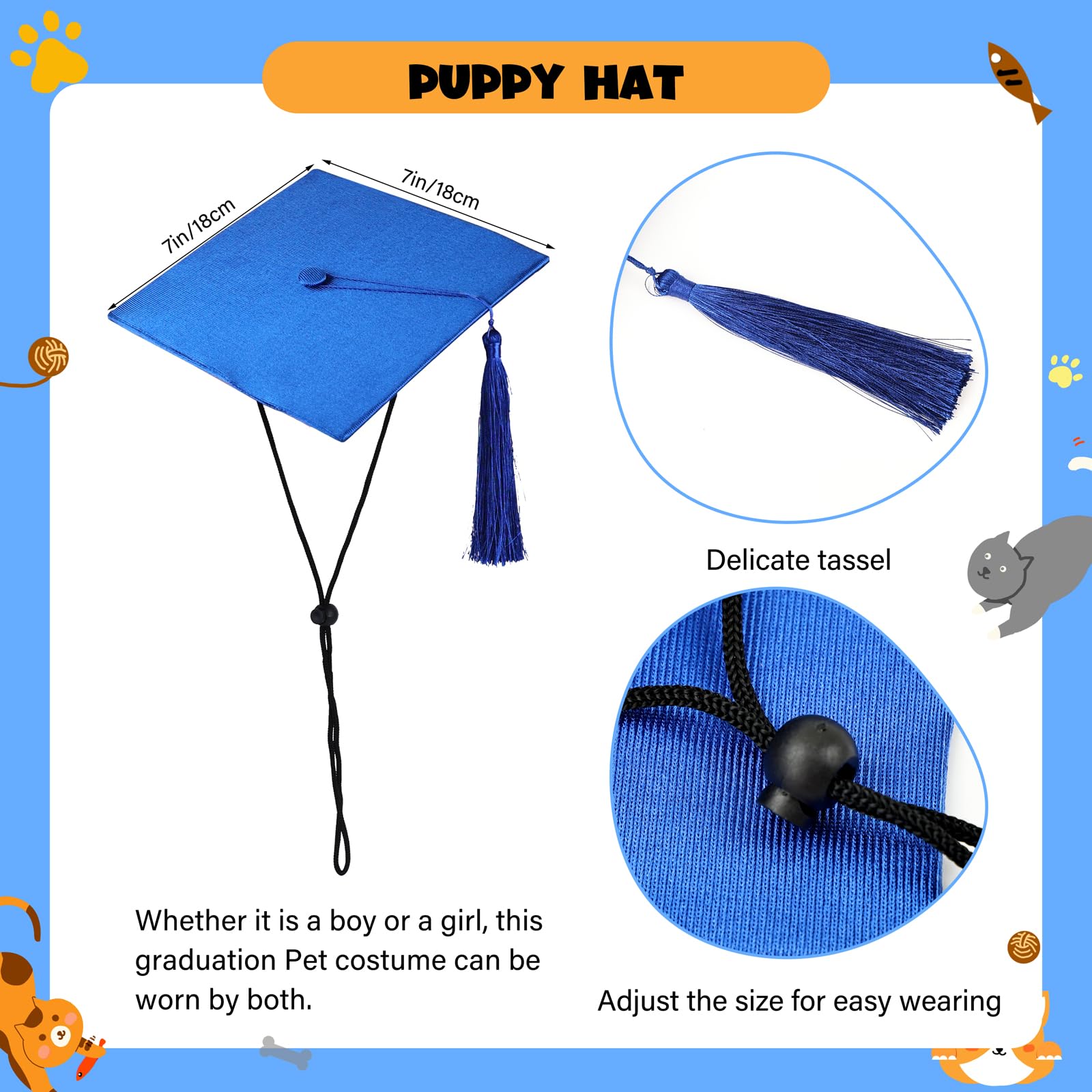 Dog Graduation Cap And Gown, Dogs Cats Graduation Holiday Halloween Costume Accessory(Blue,Medium)