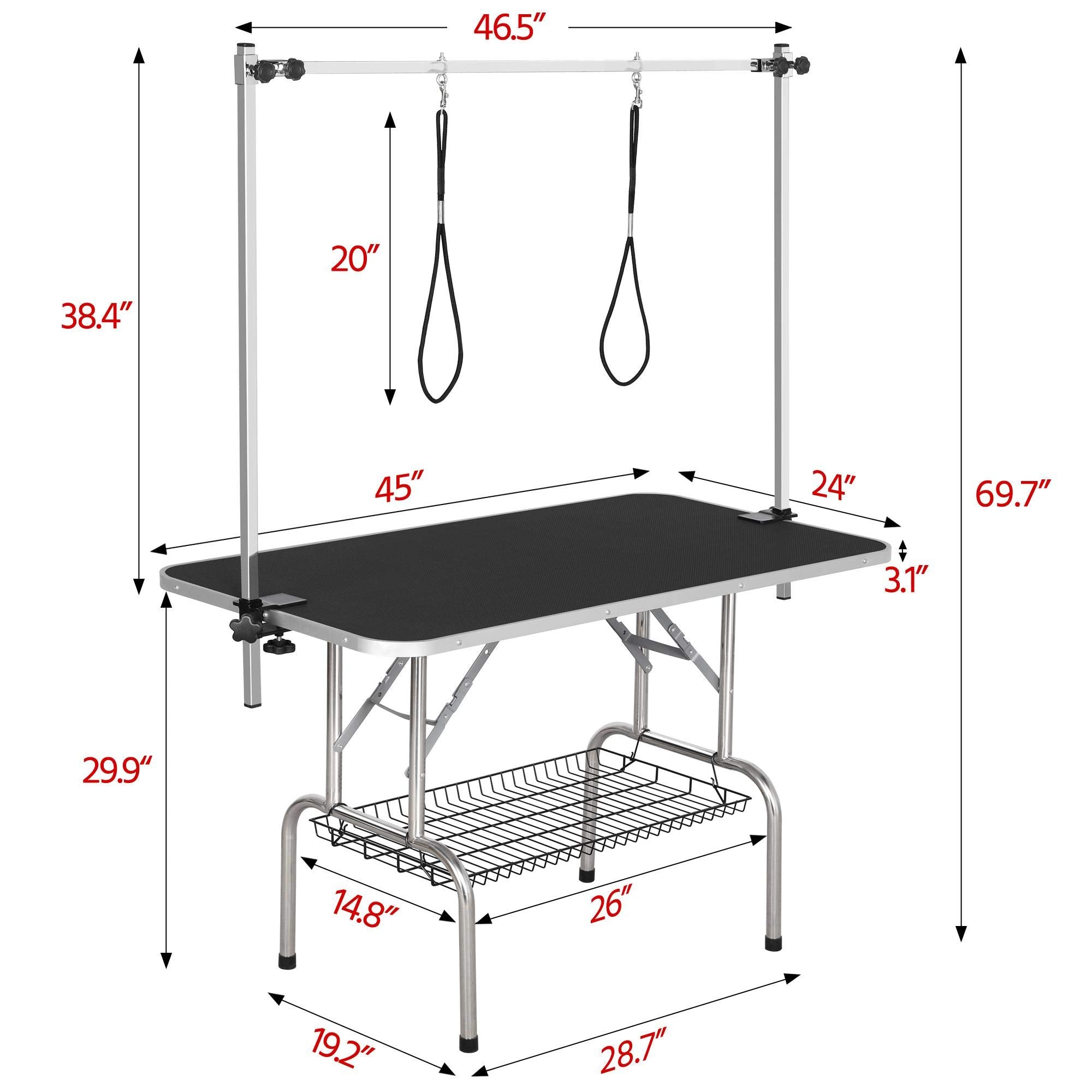 Yaheetech 45-Inch Large Heavy Duty Pet Dog Grooming Table W/Adjustable Overhead Arm, Clamps, Two Grooming Noose, Tray