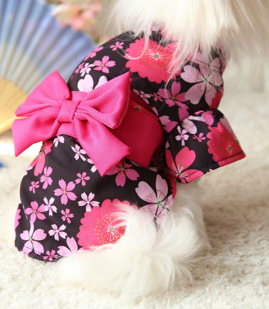 Marupet Japanese Kimono For Girl Floral Pet Halloween Costume Bowknot Dog Dress For Small, Extra Small Dog Wiener Dog Teddy, Pug, Chihuahua, Shih Tzu, Yorkshire Terriers, Papillon Black S