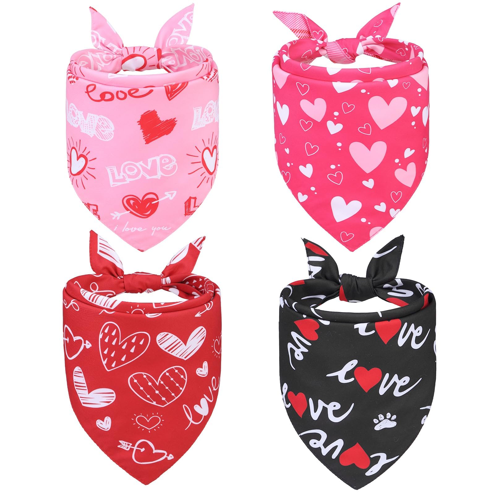 Pupteck Dog Bandanas 4Pcs Outfit - Soft Pet Triangle Bibs Scarf, Pet Valentines Accessories Gifts For Small Medium Large Dog Cat