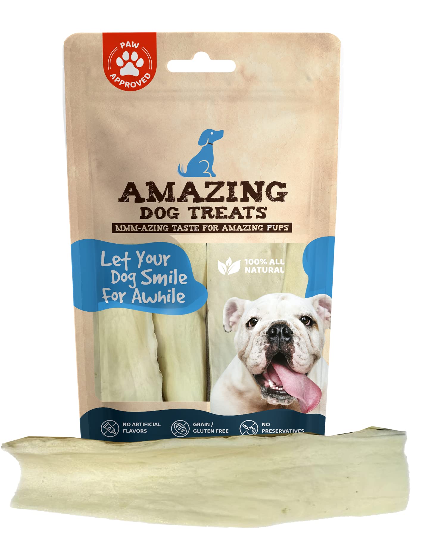 Amazing Dog Treats - Beef Cheek Strips Premium Dog Chew (10 Inch - 5 Pack) - NO Odor - Thick Cut - Rawhide Alternative - Beef Ch