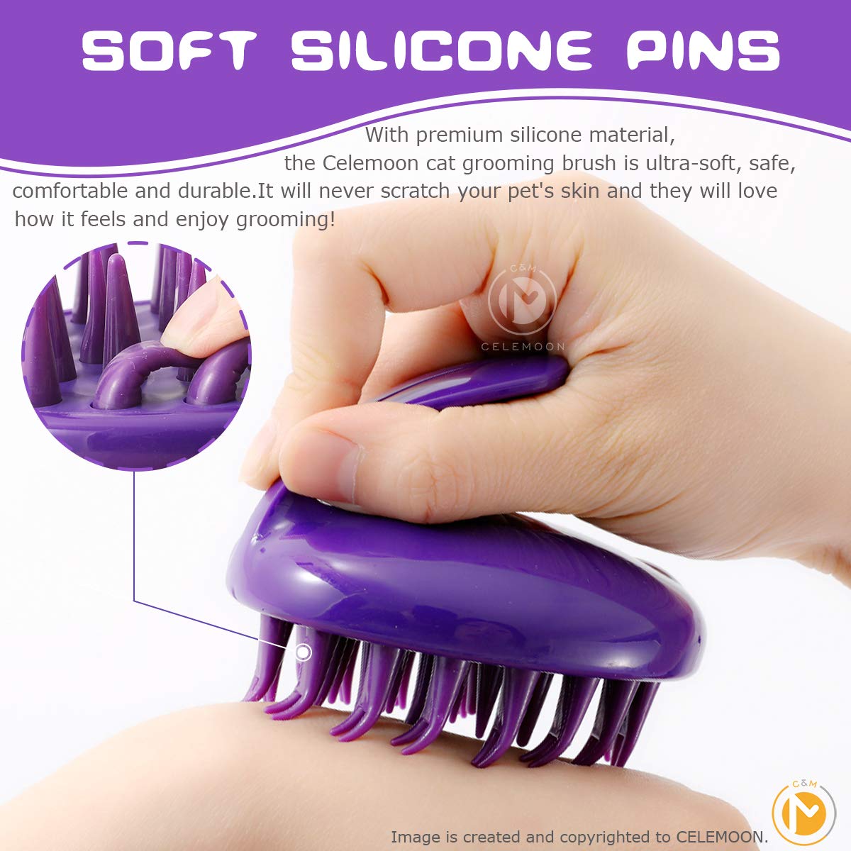 Celemoon Cat Brush With Soft Rubber Pins, Washable Silicone Pet Brushes For Indoor Cats Grooming Shedding Massage Bath, No Scratching Removes Hair Mats Tangles And Loose Fur For Short To Long Haired