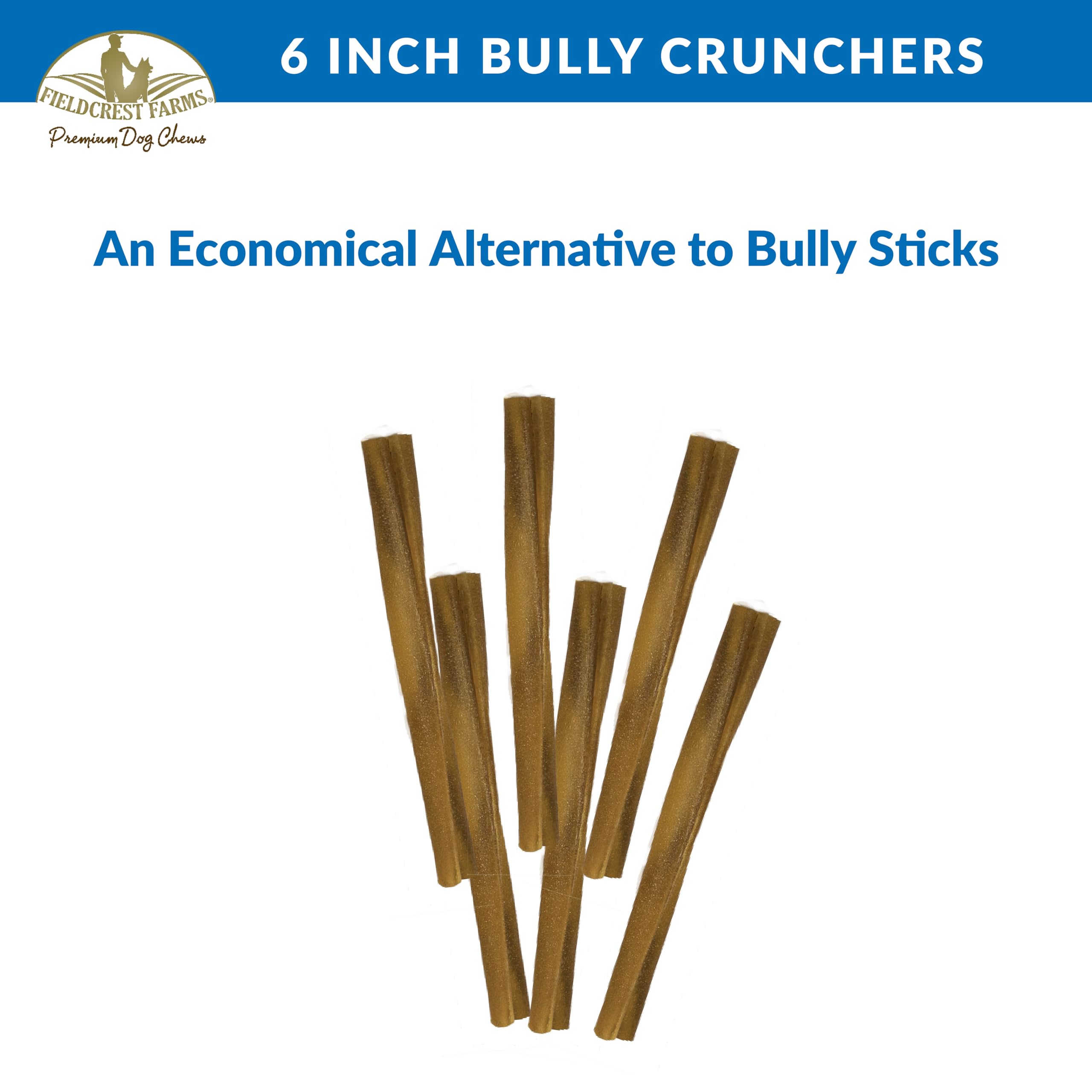 Fieldcrest Farms 6in Bully Crunchers - All-Natural 100% Beef Bully Stick Alternative, Highly Palatable, Easily Digestible, No Ad