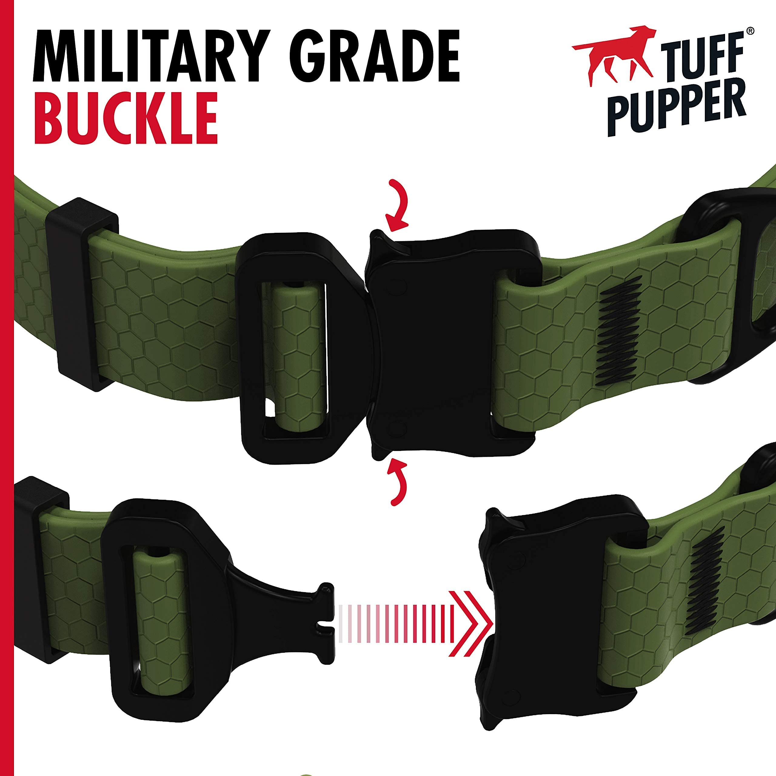 Tuff Pupper Waterproof Action Collar for Dogs, Medium 13-17", Rover Green, PVC-Coated, Tear Proof, Rust-Proof Metal Hardware