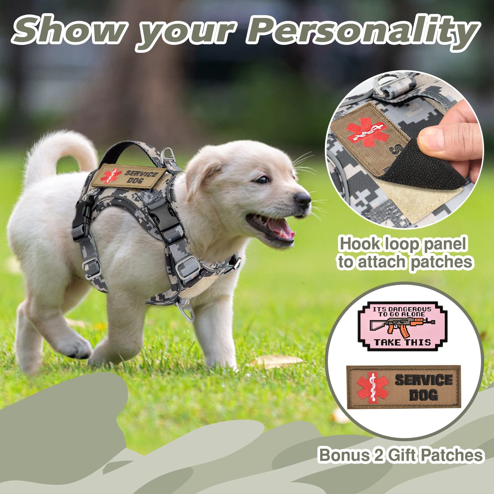 XS Dog Harness Tactical Style, No Pull Military Service Dog Vest with Vertical Handle, Outdoor Training Small Puppy Vest Chihuah