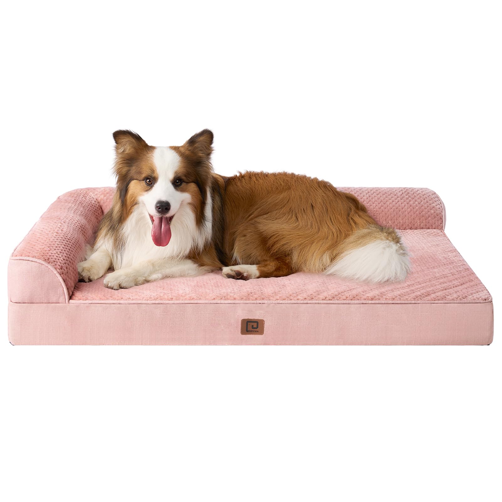 Eheyciga Memory Foam Large Dog Bed, Orthopedic Dog Beds For Large Dogs, Waterproof Egg Crate Dog Couch Bed With Washable Removable Cover And Non-Slip Bottom, L Shaped Dog Bed, Dusty Pink
