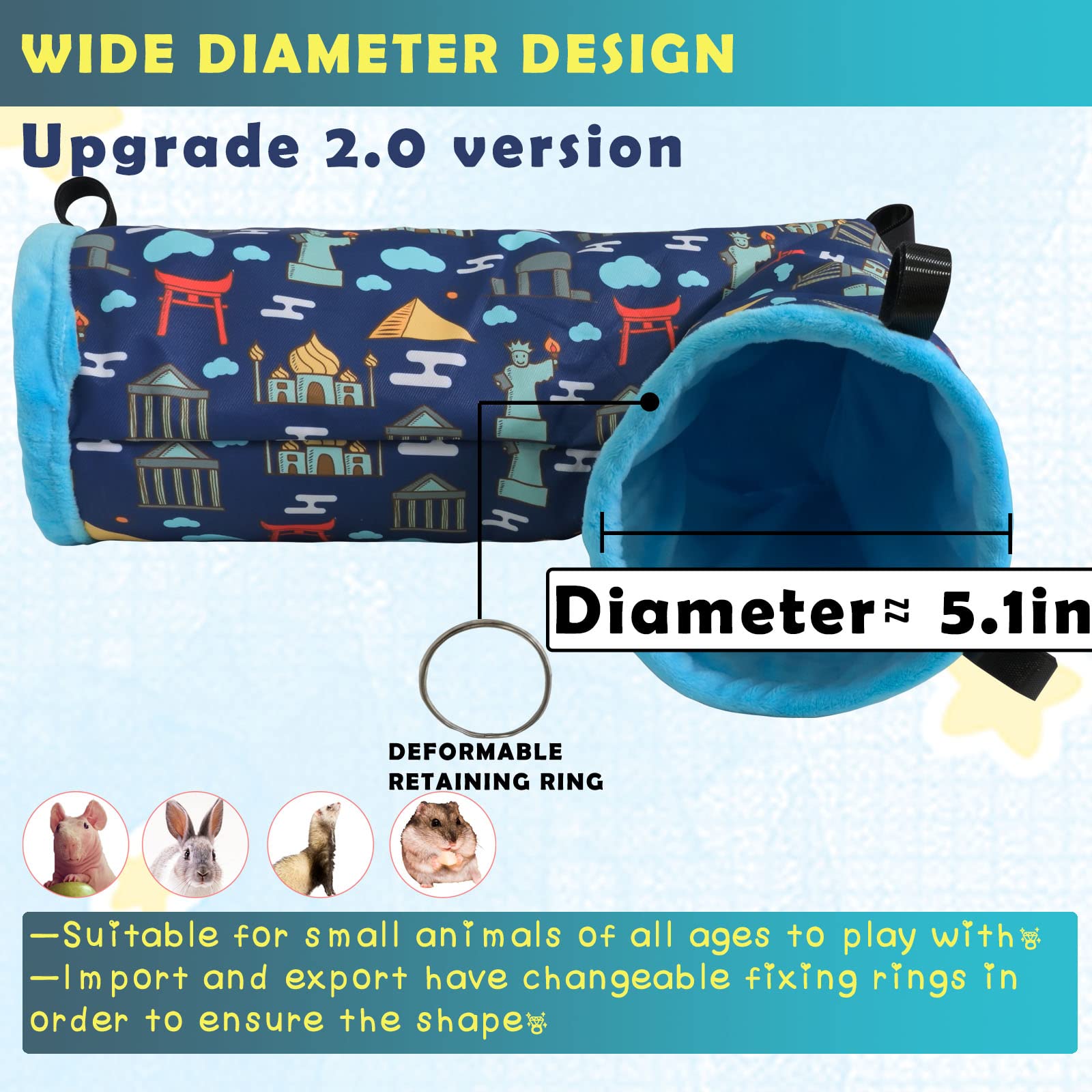 Ferret Cage Accessories Tunnel Tube Corner Hide Fleece Hideaway Bed Hammock Bed For Guinea Pig (Blue)