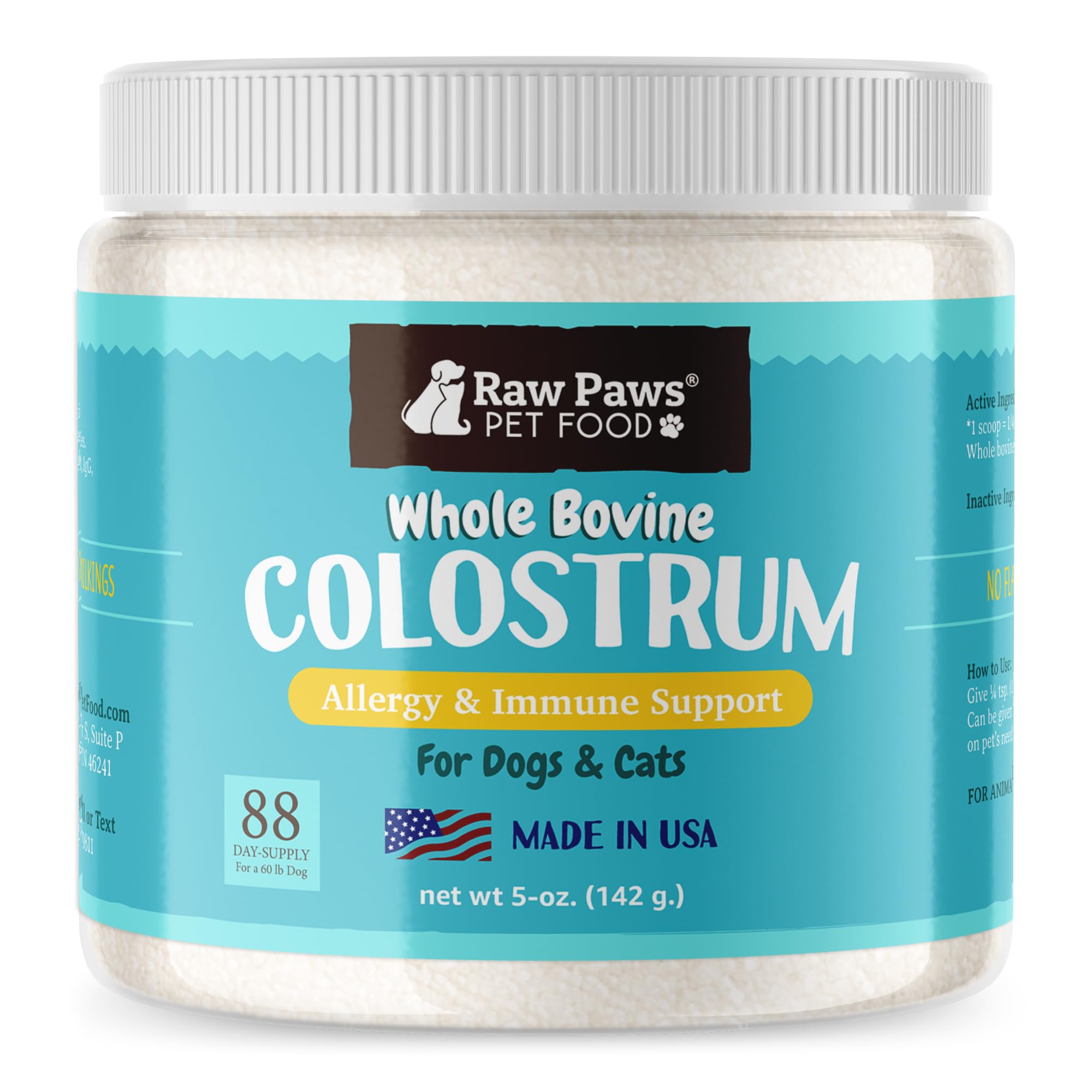 Raw Paws Pet Bovine Colostrum for Dogs Allergies & Immune Support, 5-oz - Made in USA - Colostrum for Cats - Senior Dog Suppleme