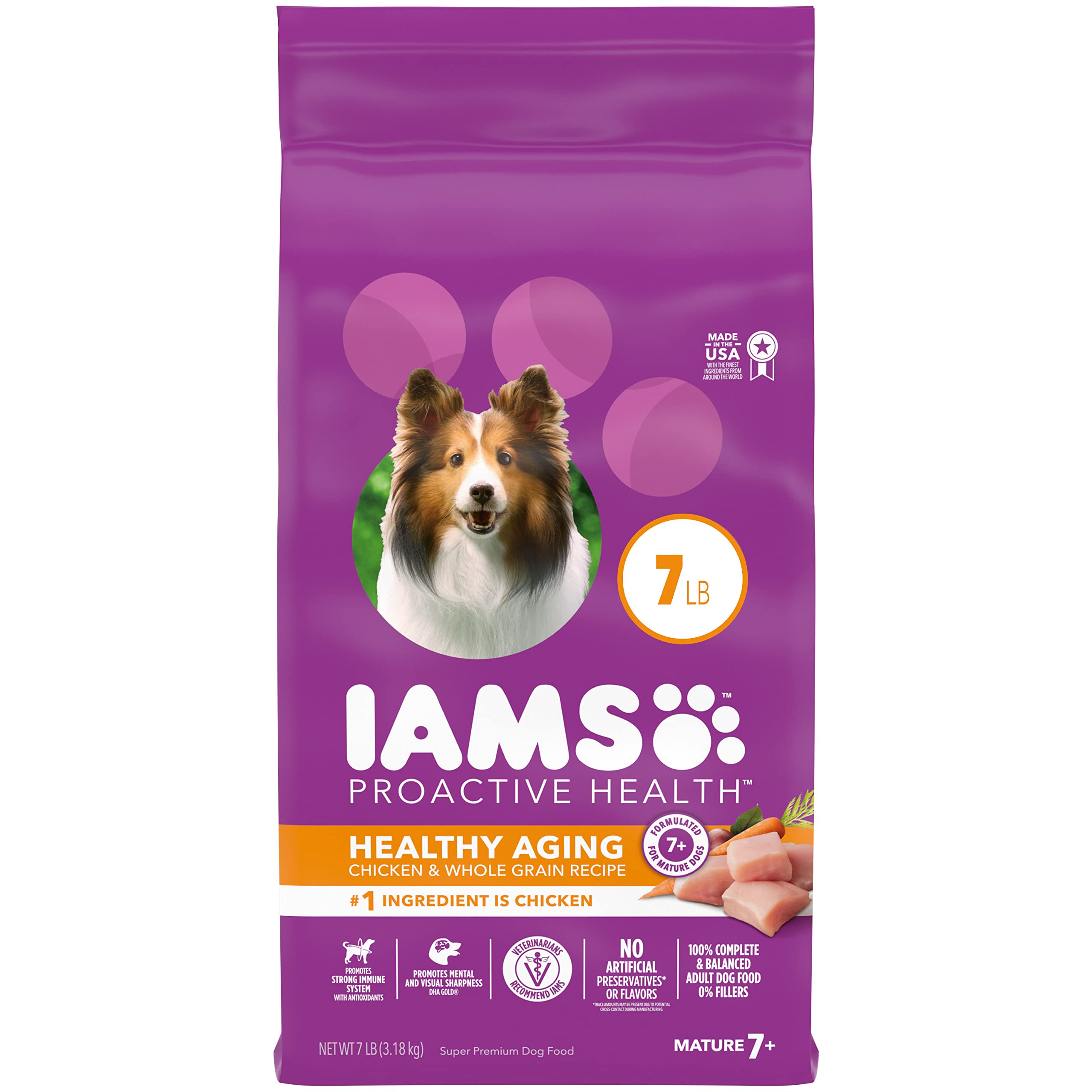 IAMS Proactive Health Healthy Aging Dry Senior Dog Food for with Real Chicken, 7 lb. Bag