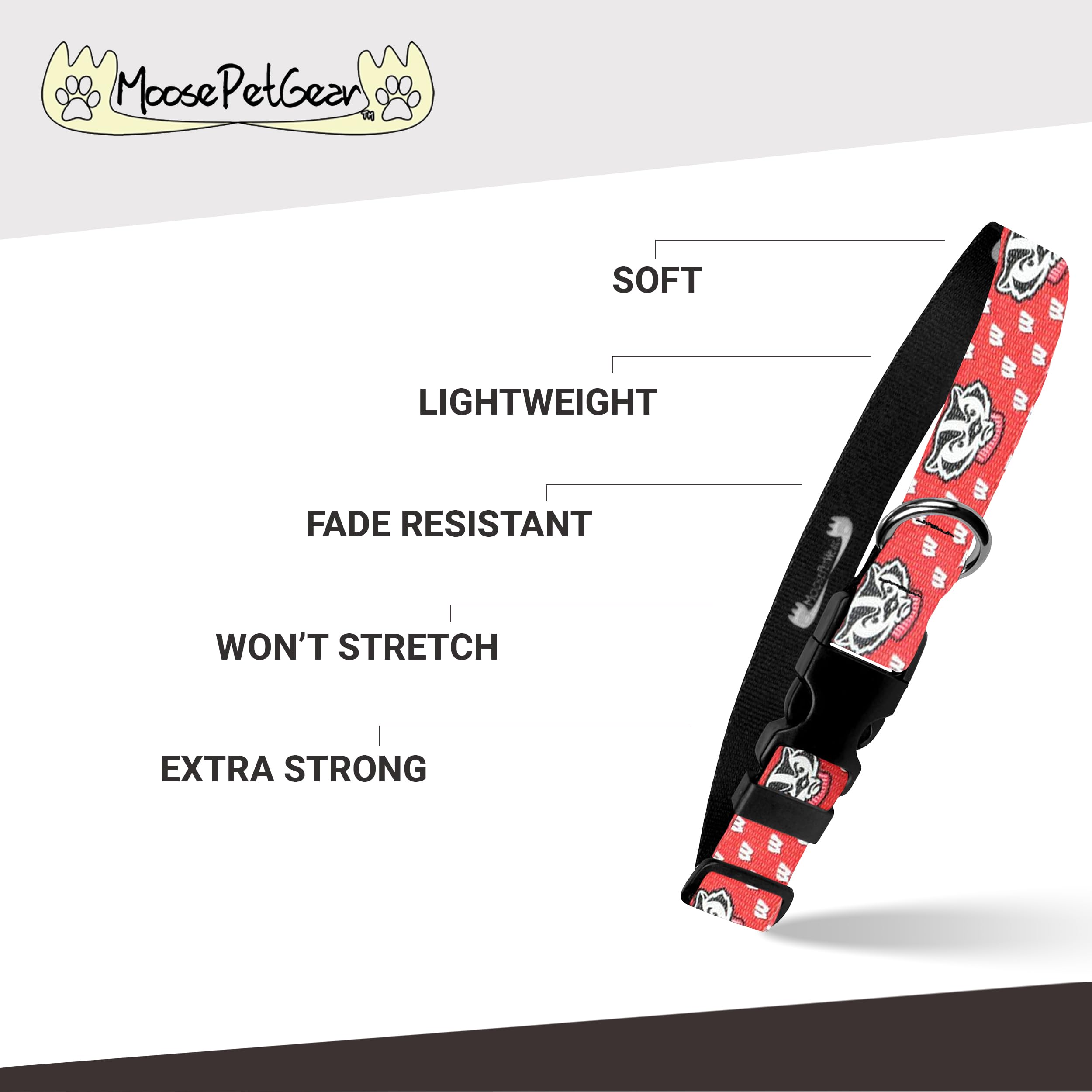 University Of Wisconsin Dog Collar - Deluxe Adjustable Dog Collars, 1' Wide Collar Adjusts 13 - 21', Large, Red Badger