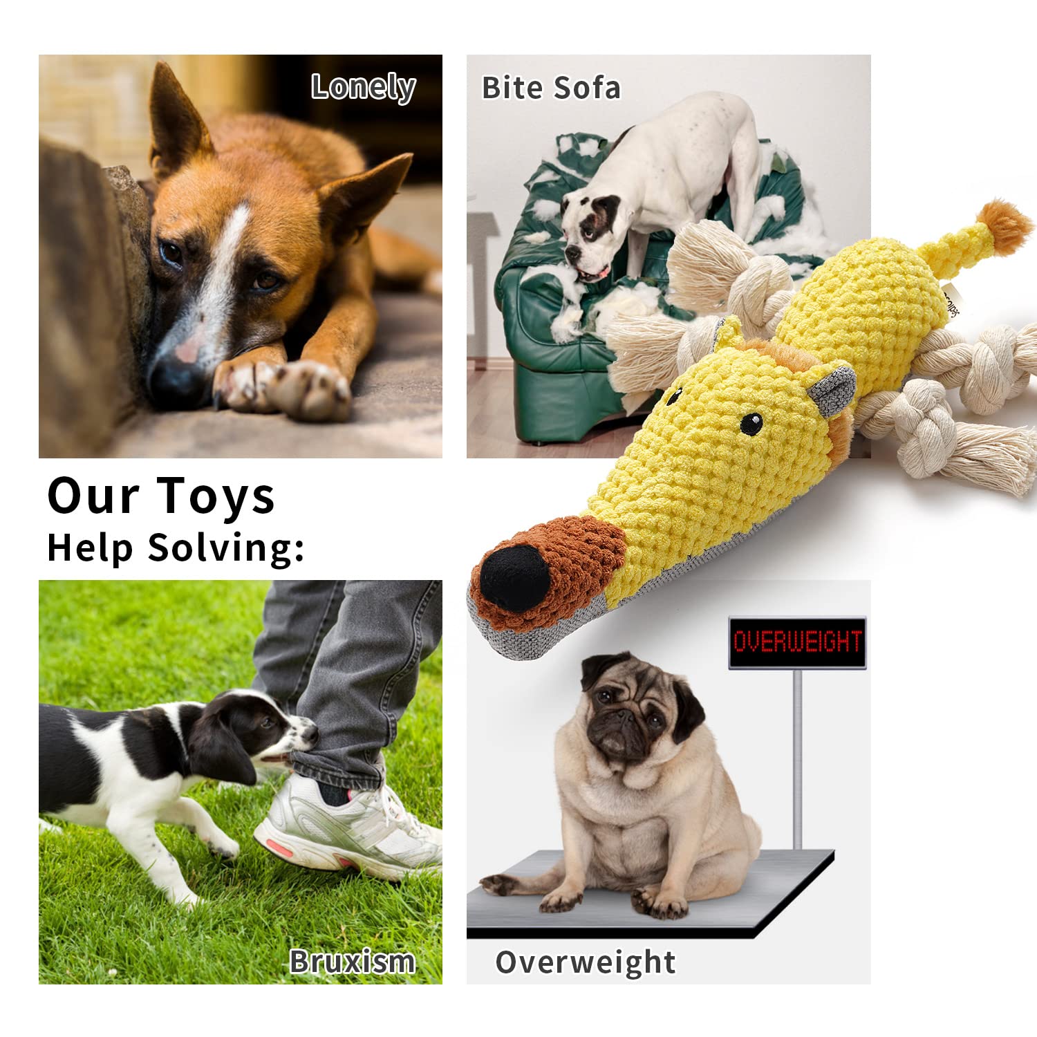 Sedioso Dog Toys, Dog Plush Toy for Large Breed, Cute Squeaky Dogs Toy with Crinkle Paper, Puppy Stuffed Animal Chew Toys for Sm