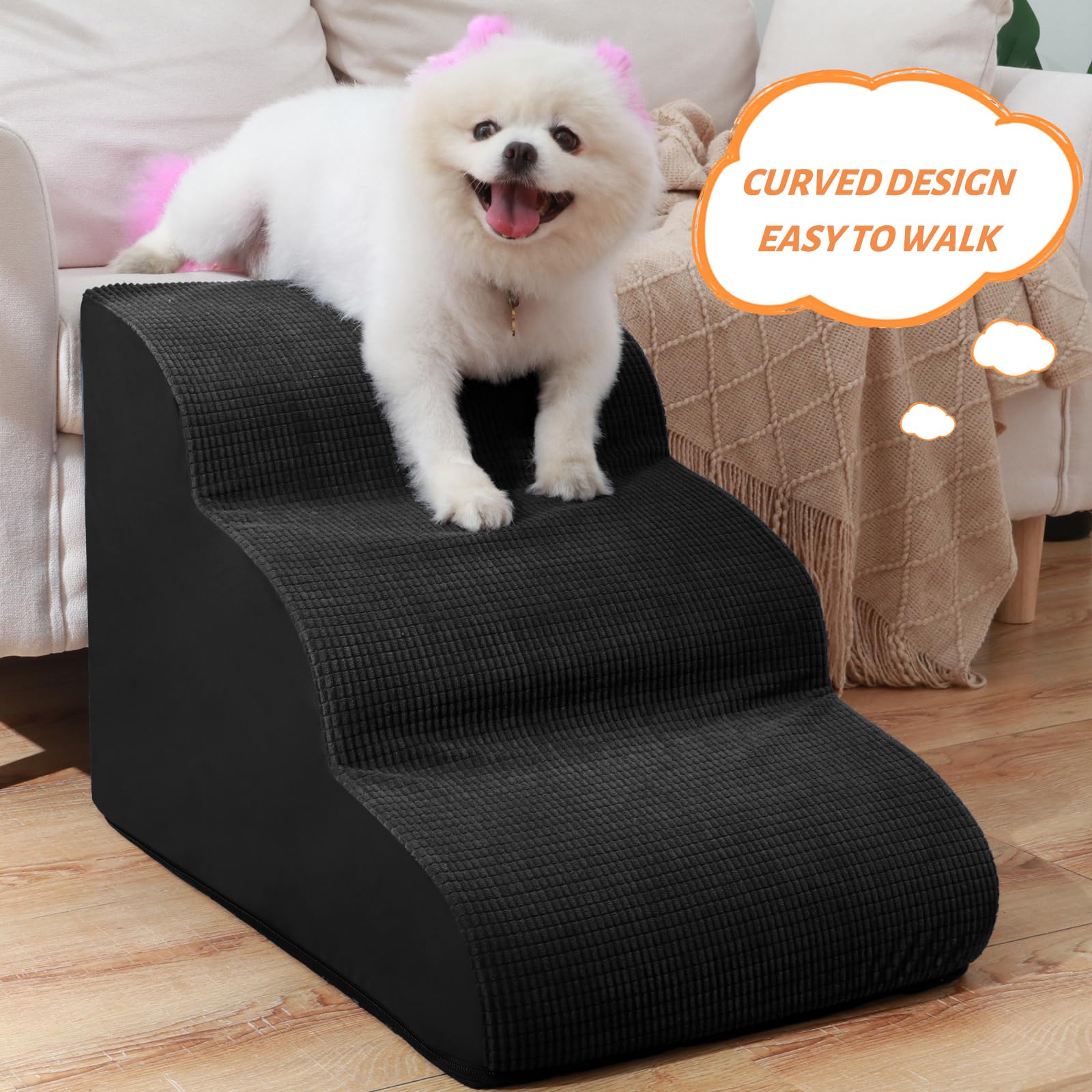 Aodisman 3-Step Dog Ramp and Stairs for Sofa and Chair - Non-Slip Sturdy Pet Steps for Small Dogs and Cats,15.7 H,Black