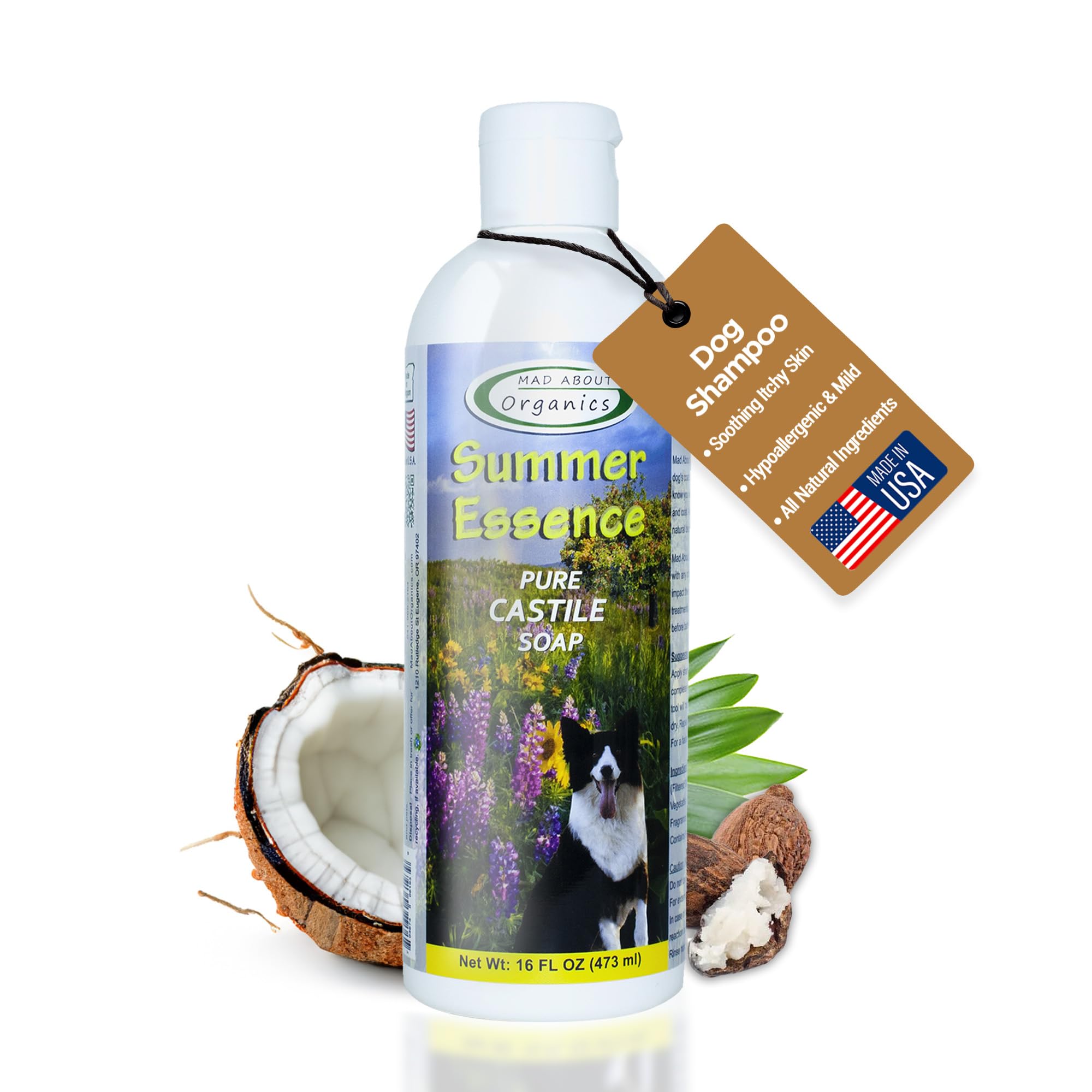 Mad About Organics Summer Essence Dog Shampoo - Pure Castile Soap with Botanical Fruit & Flower Oils, Gentle Formula for Delicat