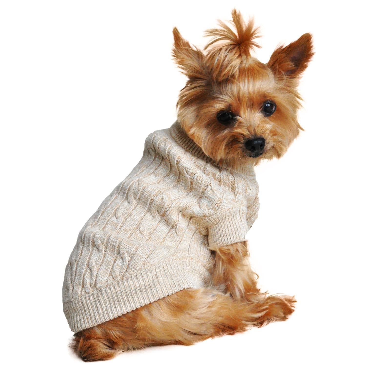 Doggie Design Combed Cotton Cable Knit Dog Sweater Medium - Oatmeal