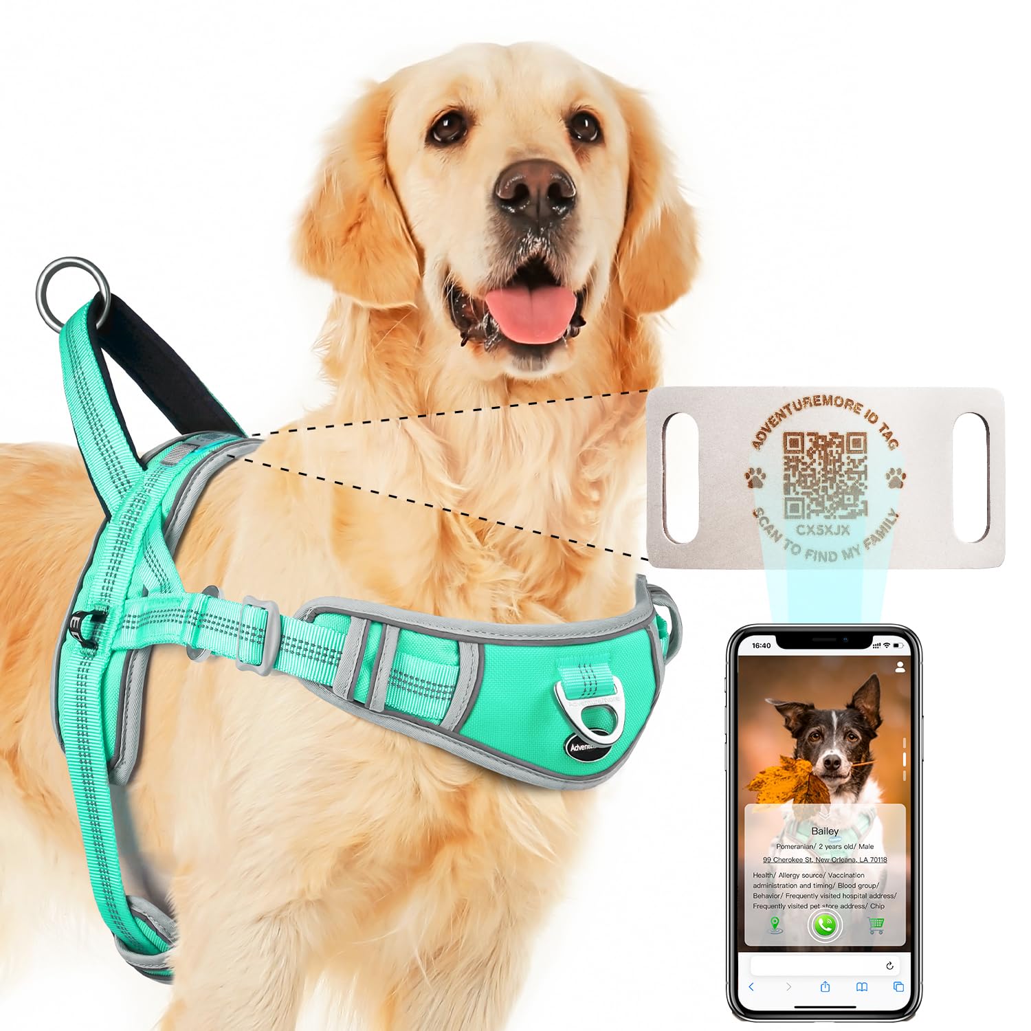 Adventuremore Small Dog No Pull Harness With Reflective Vest, Qr Code Dog Tag, Adjustable Front Clip Handle For Training Walking